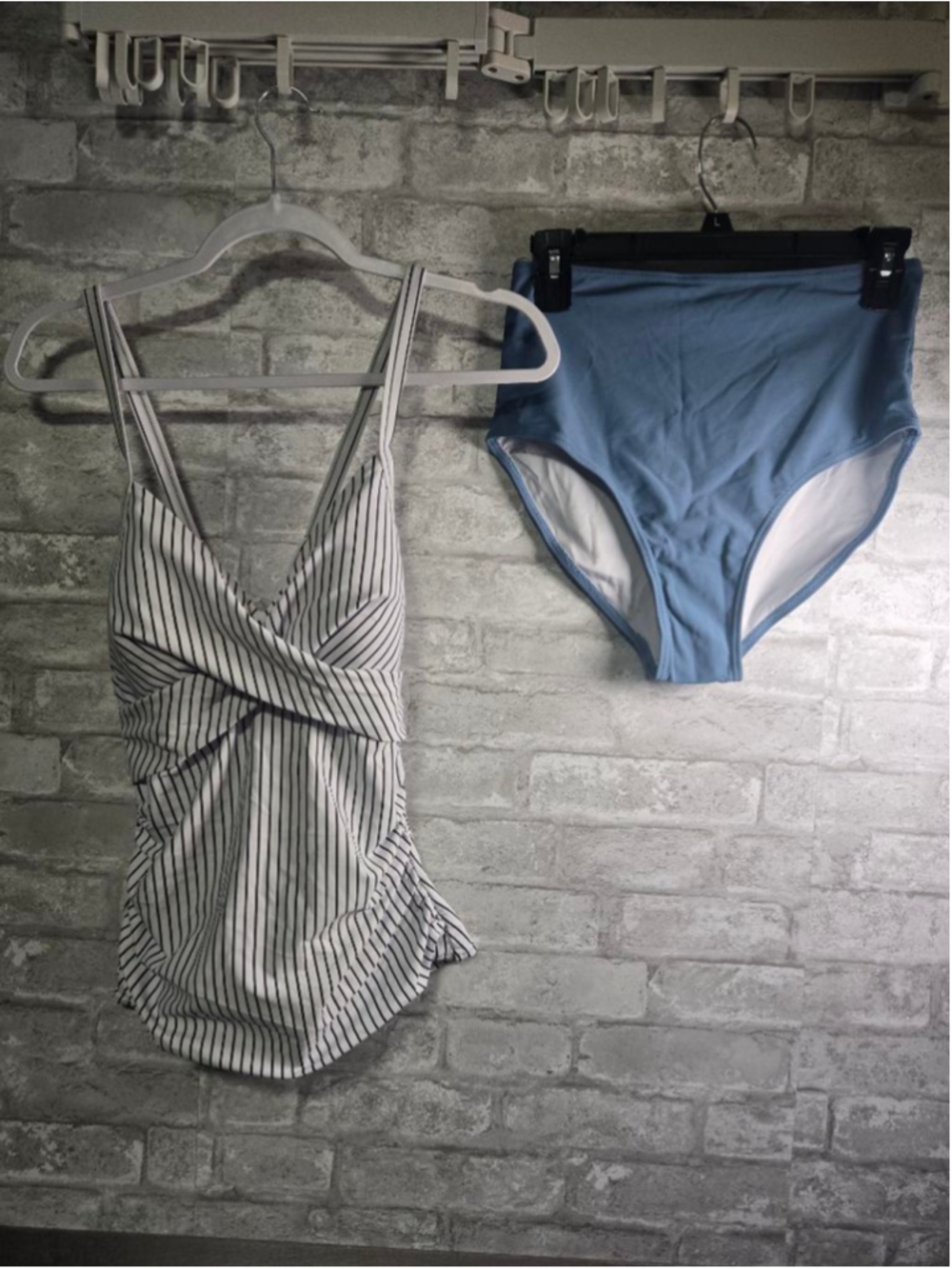 Women's B2PRITY Striped Tankini Top & Blue High-Waisted Bottoms S